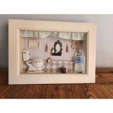Vintage Victorian Shadow Box Diorama Miniature Bathroom Wall Pictures Framed