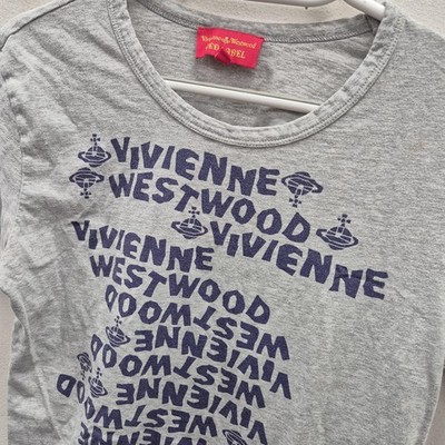 Vivienne Westwood T-Shirt Womens S Grey Red Label Logo Print