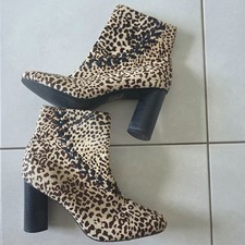 Senso Sara Latte Leopard Print Pony Heeled Ankle Length Boots Size AU 9-10 EU 41