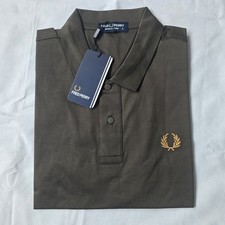 Image of Fred Perry Men’s Polo Shirt Size L Dark Brown/Olive Cotton Short Sleeve BNWT