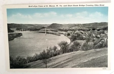 VTG BIRD'S-EYE PC VIEW ST MARYS WV & SHORT ROUTE BRIDGE CROSSING OHIO RIVER Mint