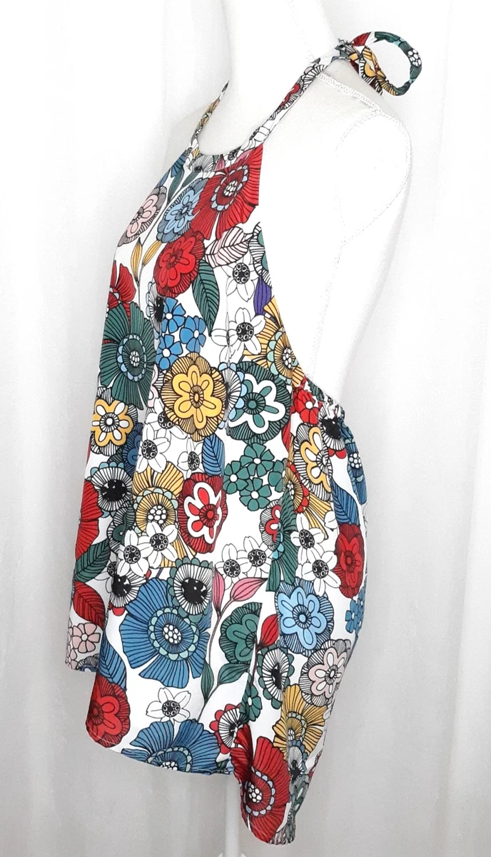 ModCloth Retro Floral Print Tie Back Lined Halter Top Size L New Without Tags