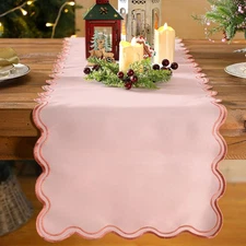 Scalloped Edge Table Runner 70 Inches Preppy Embroidery Edge Table Runner Cut...