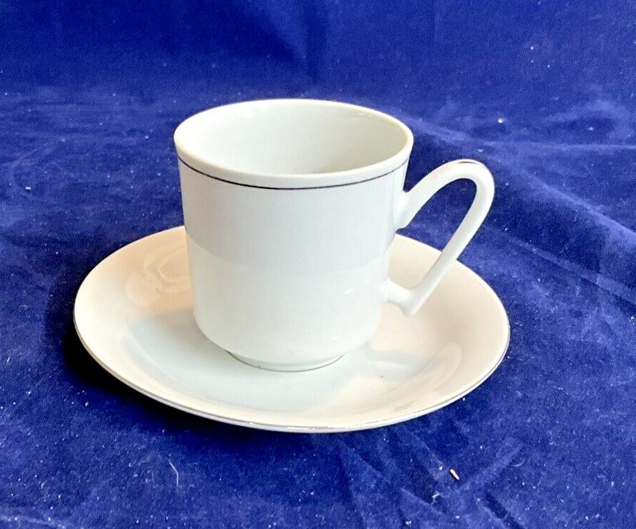 Espresso Cups/saucers The Toscany Collection With Silver Design Banding