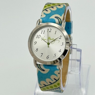 Ladies VERA BRADLEY Watch, Blue/Green Floral Design Band, Silver Tone 32mm Case