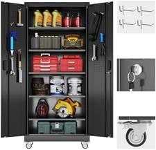 Metal Locking, 71" H 34" W 18" D Garage Storage Cabinet with Wheels