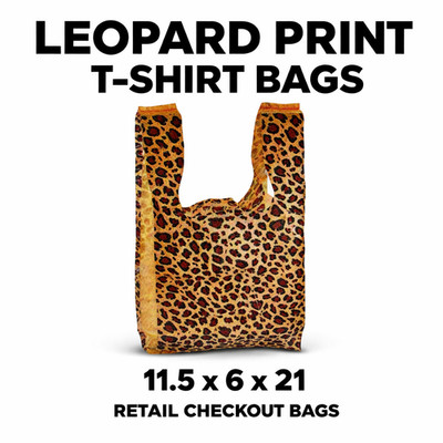 Leopard Print Plastic T Shirt Bags 11.5 x 6 x 21 Boutique Retail Bags