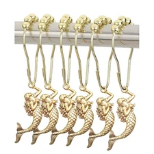 12Pcs Mermaid Decorative Shower Curtain Hooks Stainless Steel Rings with Roll...