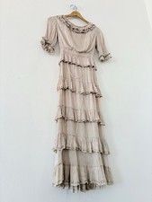 Antique Edwardian Pale Pink Silk Gauze Romantic Tiered Ruffle Tea Gown Titanic