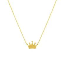 Mini Crown Adjustable Chain Necklace Real 14K Yellow Gold Up to 18"