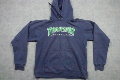 Thrasher Hoodie Sweatshirt Mens Small Blue Pullover Fleece Hooded Pockets Logo