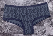 NWOT VICTORIA'S SECRET XL BLUE PAISLEY MONOGRAM LACE TRIM CHEEKY PANTIES