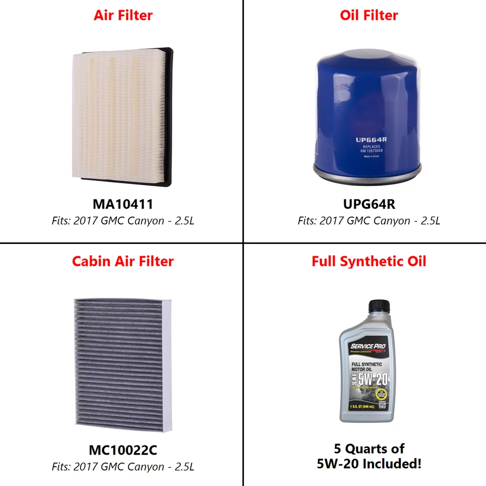 2017 GMC Canyon 2.5L Complete Oil, Air & Cabin Filter Kit (5W-20) — 第 2/4 张图片