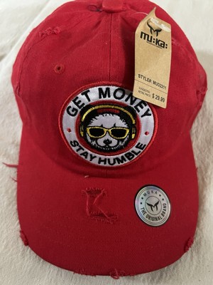 NWT Mu:ka  Get Money Stay Humble  Red Distressed Dad Hat