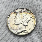 1942-D Mercury Dime 90% Silver Ten Cent 10c Denver US Coin - Full Bands TONED