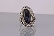 Sterling Silver 29mm Detailed Oval Black Onyx Statement Band Ring 925 Sz: 10