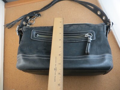 Vintage COACH Signature Black Canvas Leather Hand Bag Purse