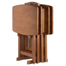 Winsome Wood TV Tray Set Teak Brown Wood Folding Snack Tables Storage Stand 5pc
