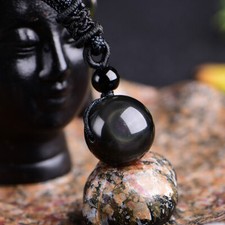 Natural 16mm Rainbow Obsidian Bead Pendant Necklace for Protection Balance
