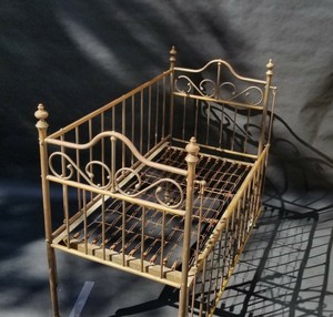 Antique Victorian Shabby Chic Brass Baby Doll Teddy Bear Crib
