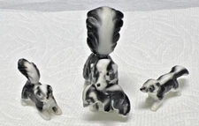 3pc Mini Skunk Mom Babies Miniature Bone China Animal Critter Vintage Japan