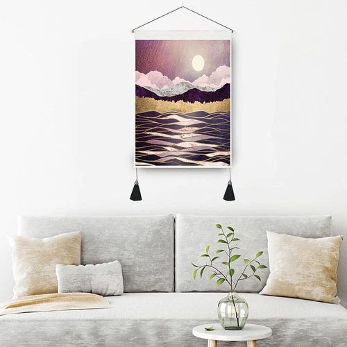Bohemian Tapestry Tassel Moon Mountain Linen Cotton Home Door Wall Hanging Draw - Picture 33 of 37