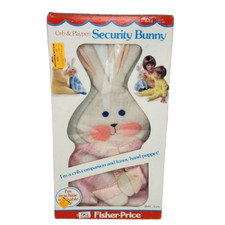 VINTAGE 1979 FISHER PRICE SECURITY BUNNY BLANKET IN ORIGINAL BOX 404 PINK PLAID