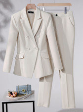 Apricot 2 PCS Set Formal Pant Suit Women Blazer Jacket and Trouser Office Wear