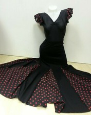 Agiva 1008 Flamenco Style Long 8 Gore Skirt with Polka Dot Trim - UK Supplier