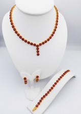 Set Ruby Thai Baht Yellow Gold Plated Women Necklace Bracelet Earrings Jewelry