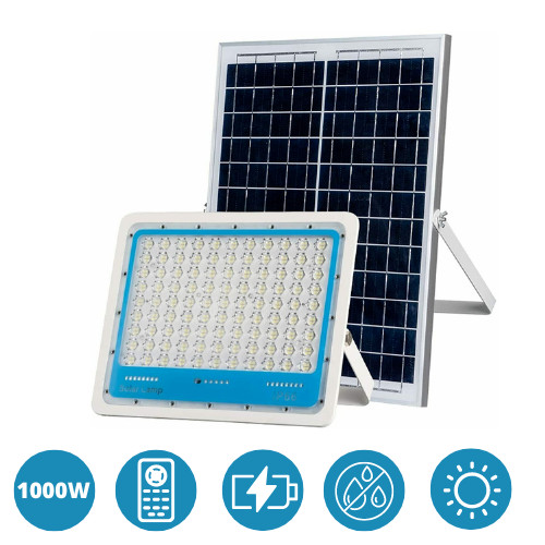 Faretto Solare 1000W LED IP66 con Pannello Fotovoltaico e Controllo Remoto