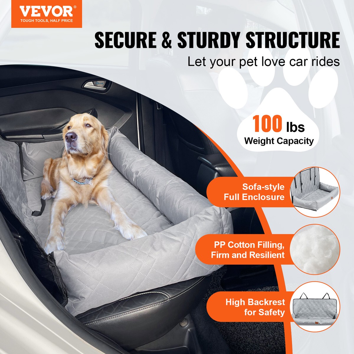 VEVOR Dog Booster Car Seat Pet Car Seat for Medium Large Dog up to