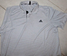 NICE MENS ADIDAS POLO SHIRT WHITE NAVY STRIPED XXL CHEST 48 LENGTH 31 POLYESTER