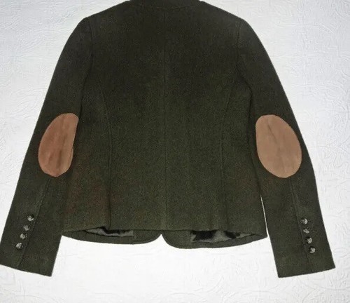 THEORY OLIVE GREEN BOILED WOOL JACKET - SIZE 8 SUEDE ELBOW PATCHES - Picture 4 of 12