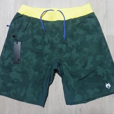GREYSON Mens L LARGE FULTON SHORTS CAMO SCAREB GREEN LINED 9" GOLF  WORKOUT