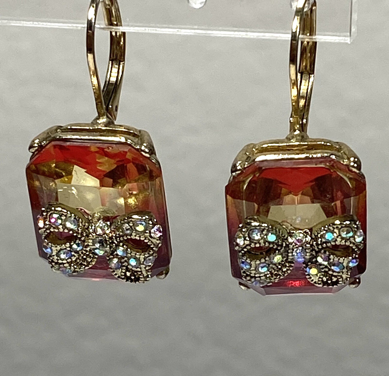 Earrings Dangles Ombre Glass  Rectangular Metal B… - image 1