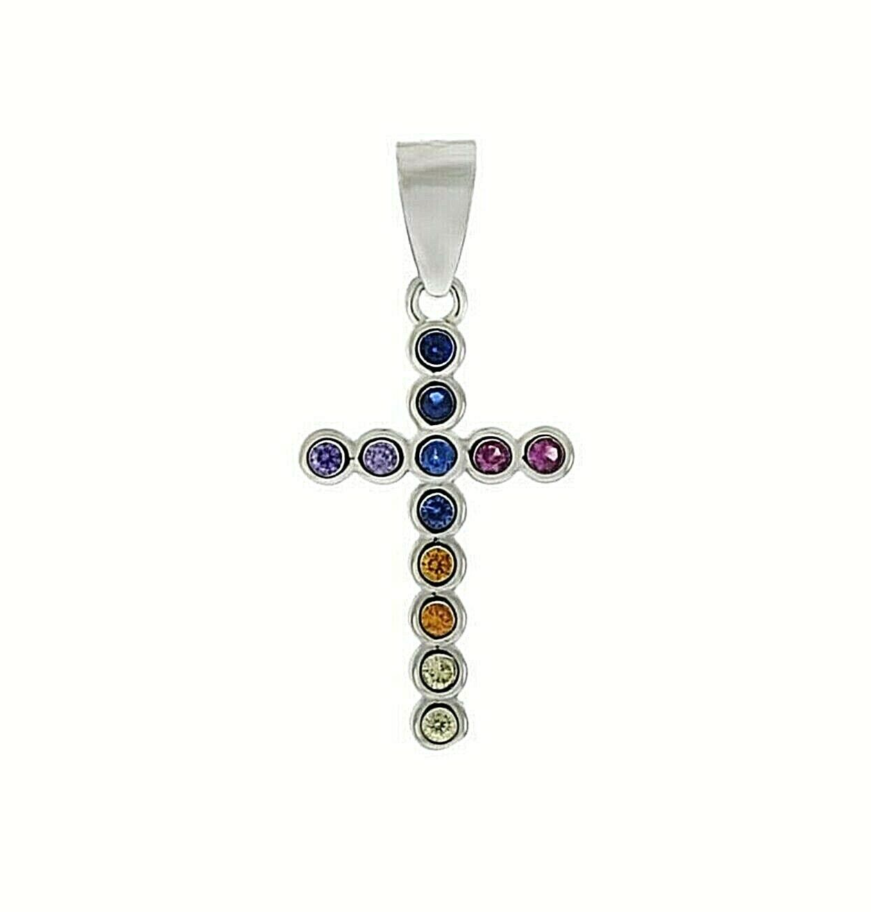 Dainty Color Sapphire Cross Pendant Necklace set in Solid Sterling Silver