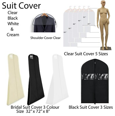 Schwarze transparente Kleiderhüllen Anzughülle Taschen Kleidung langes Kleid atmungsaktiv 5 x Größen