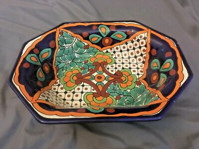 Talavara Style Mexican Pottery Lead Free Large Centerpiece Ceramic Bowl