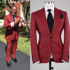 Plaid Striped Men's Suits 2 Pieces Single Breasted Groom Wedding Formal Wear
