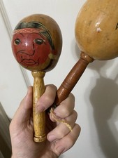 Set Of Vintage Maracas Hand Painted Venezuela Folk Art Wooden Hand Shakers VZ 