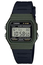 CASIO F-91WM-3AJH Digital Watch Black Khaki Green Resin Strap Classic Japan New