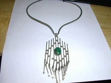 WOW~ ISRAEL STERLING DESIGNER- JOK- BOLD EILAT STONE PENDANT W/DANGLES NECK RING