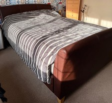 King-Size Leather Sleigh Bed Frame