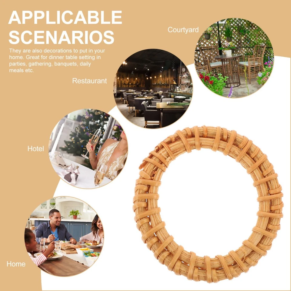  6 Pcs Fermatovaglioli Portatovaglioli in Rattan Decorazione Tovagliolo - Immagine 4 di 4