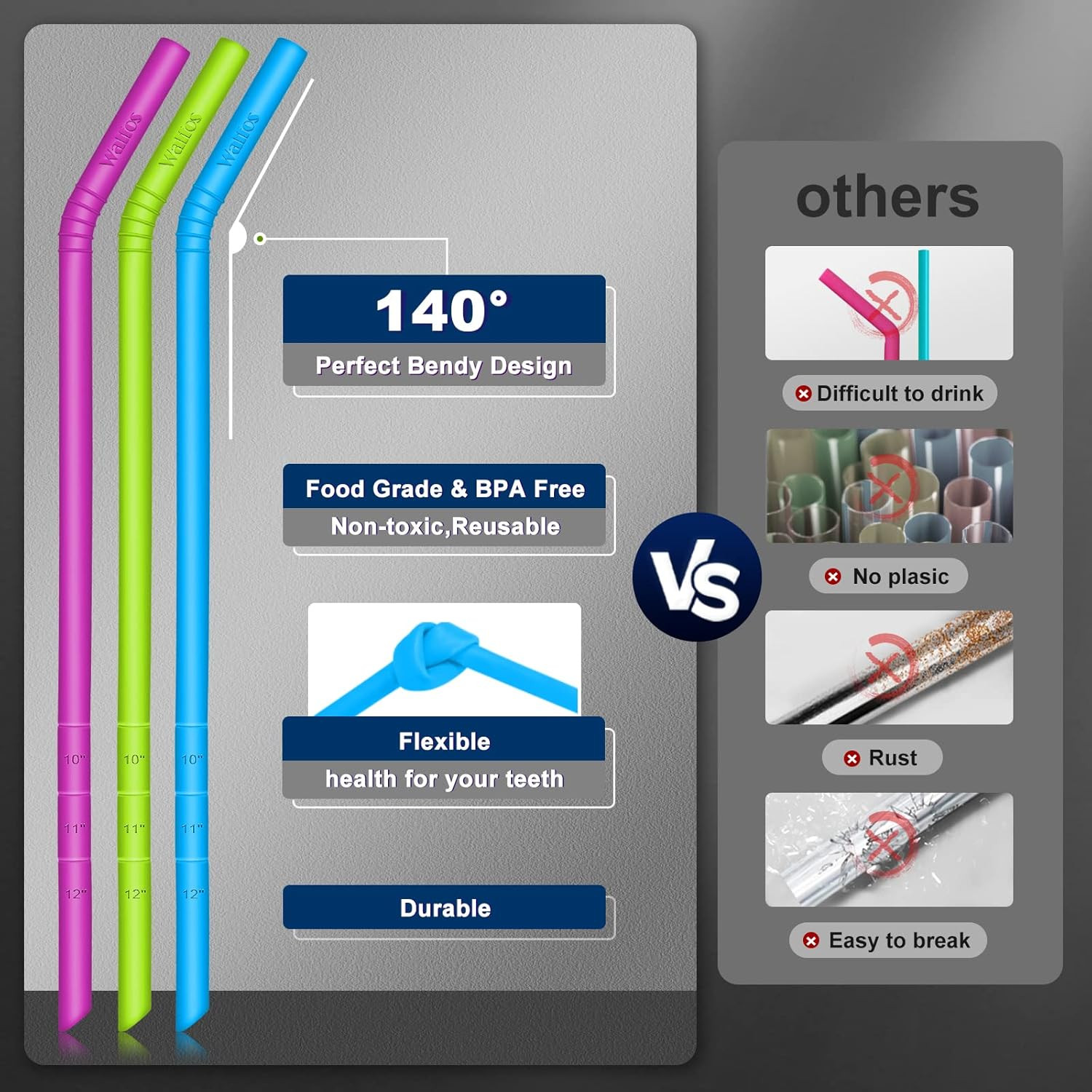 14.5 Inch Extra Long Reusable Silicone Straws, Big Sizes Flexible Bendable Straw