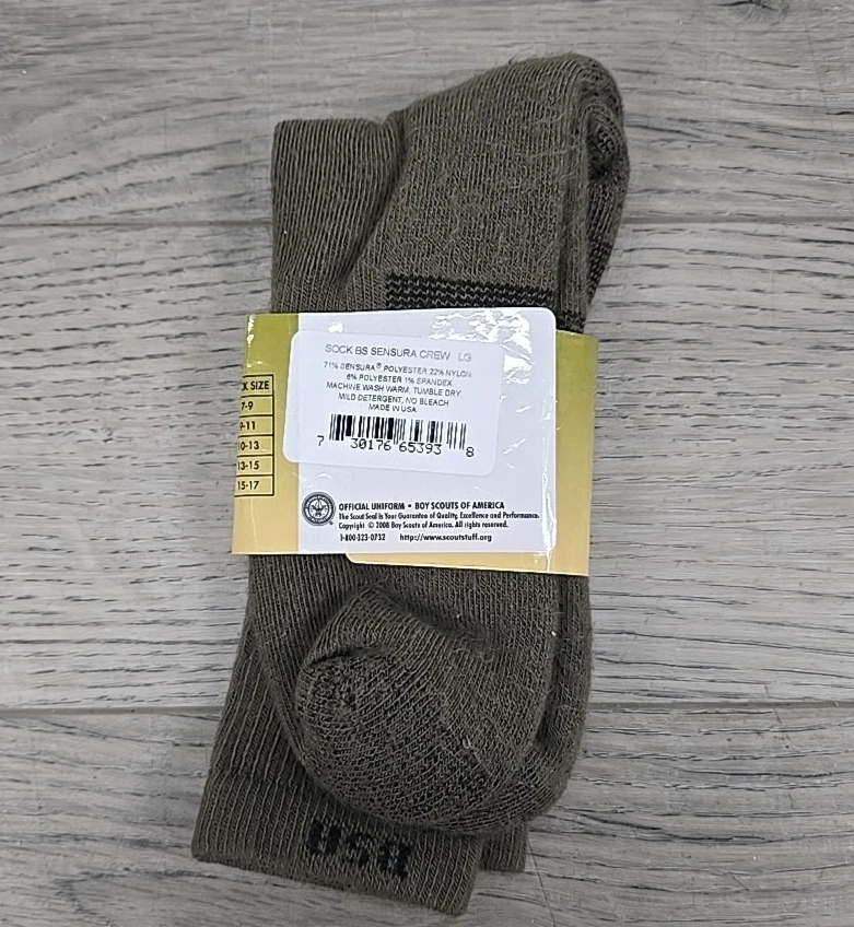 Boy Scouts Official Uniform Sensura Crew Green Socks - Size Large *NEW* - Image 4 of 4
