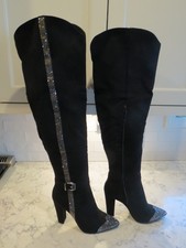 New Shoe Dazzle over the knee black rhinestone fashion boots size 10 block heel