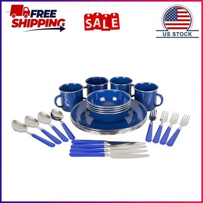 Stansport Deluxe 24-Piece Enamel Tableware Set - Blue