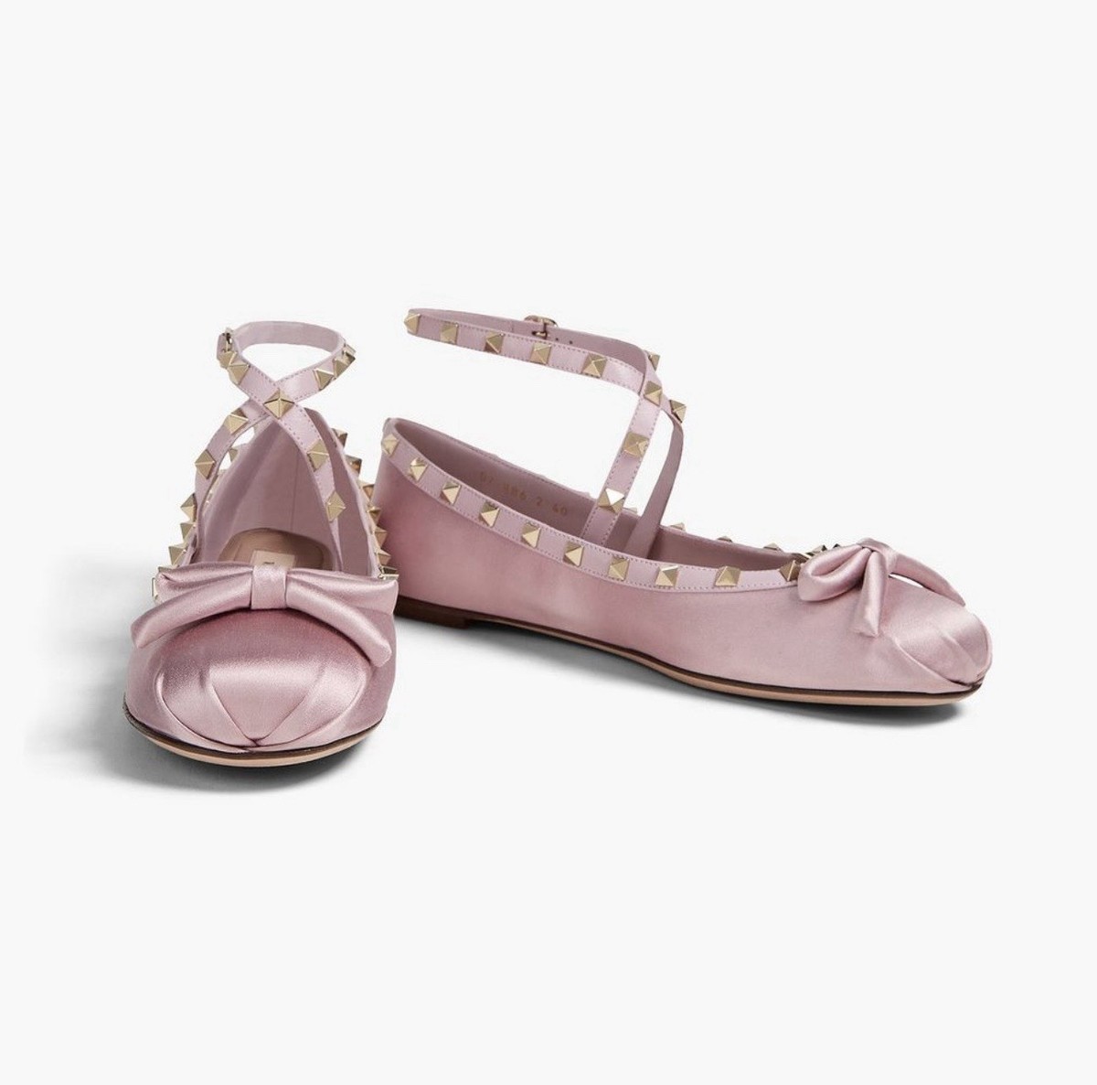 Valentino Garavani Pink Satin Rockstud Strappy Ballet Flats Size